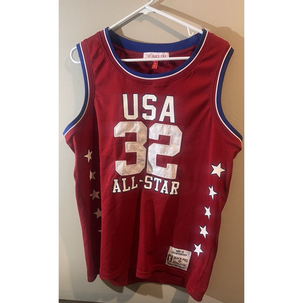 USA NBA All Star Basketball Jersey Red Black Pike Athletic L *Pre-owned*